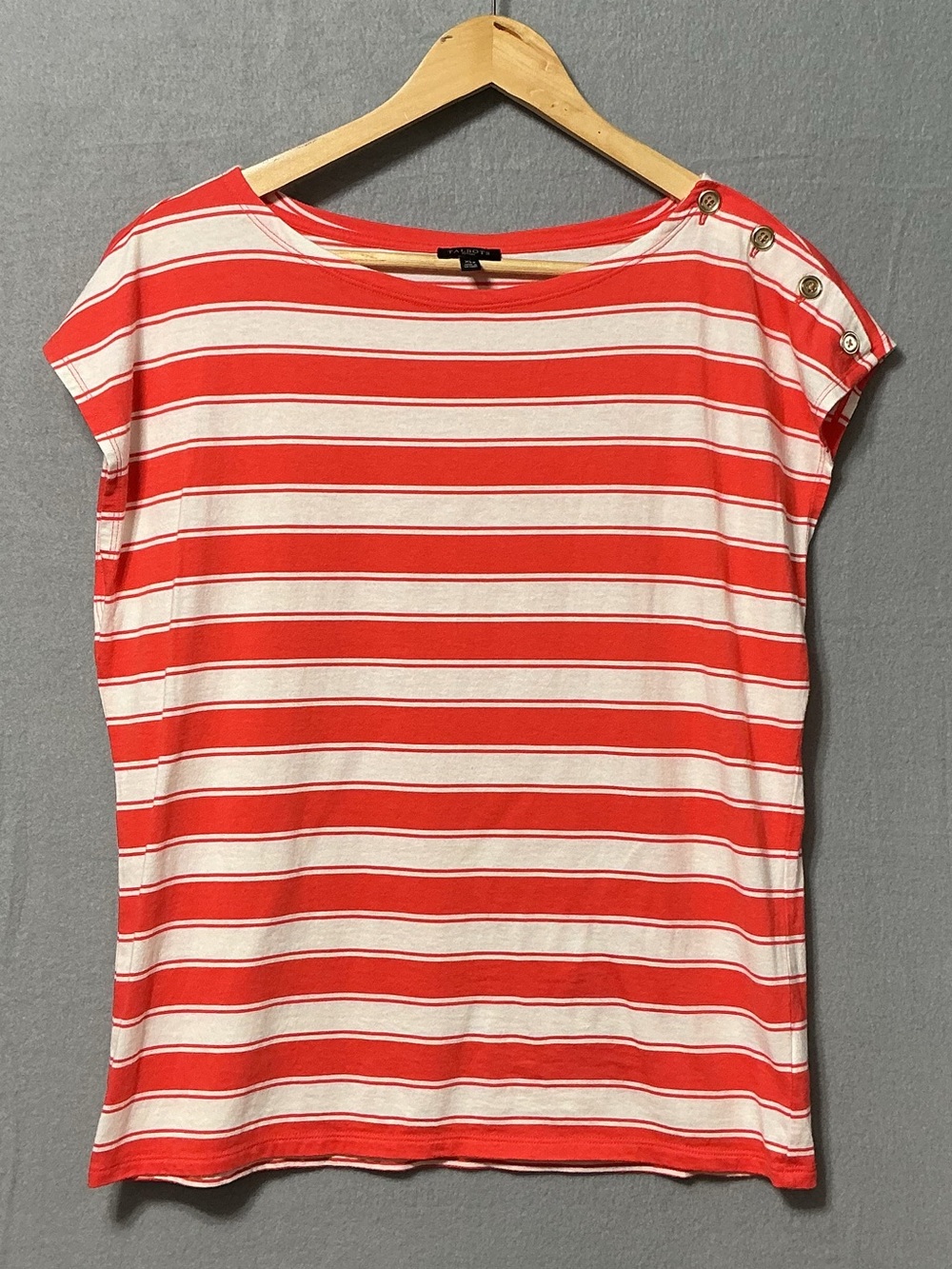 Talbots Petites XL Red White Striped Boat Neck Button Shoulder Top